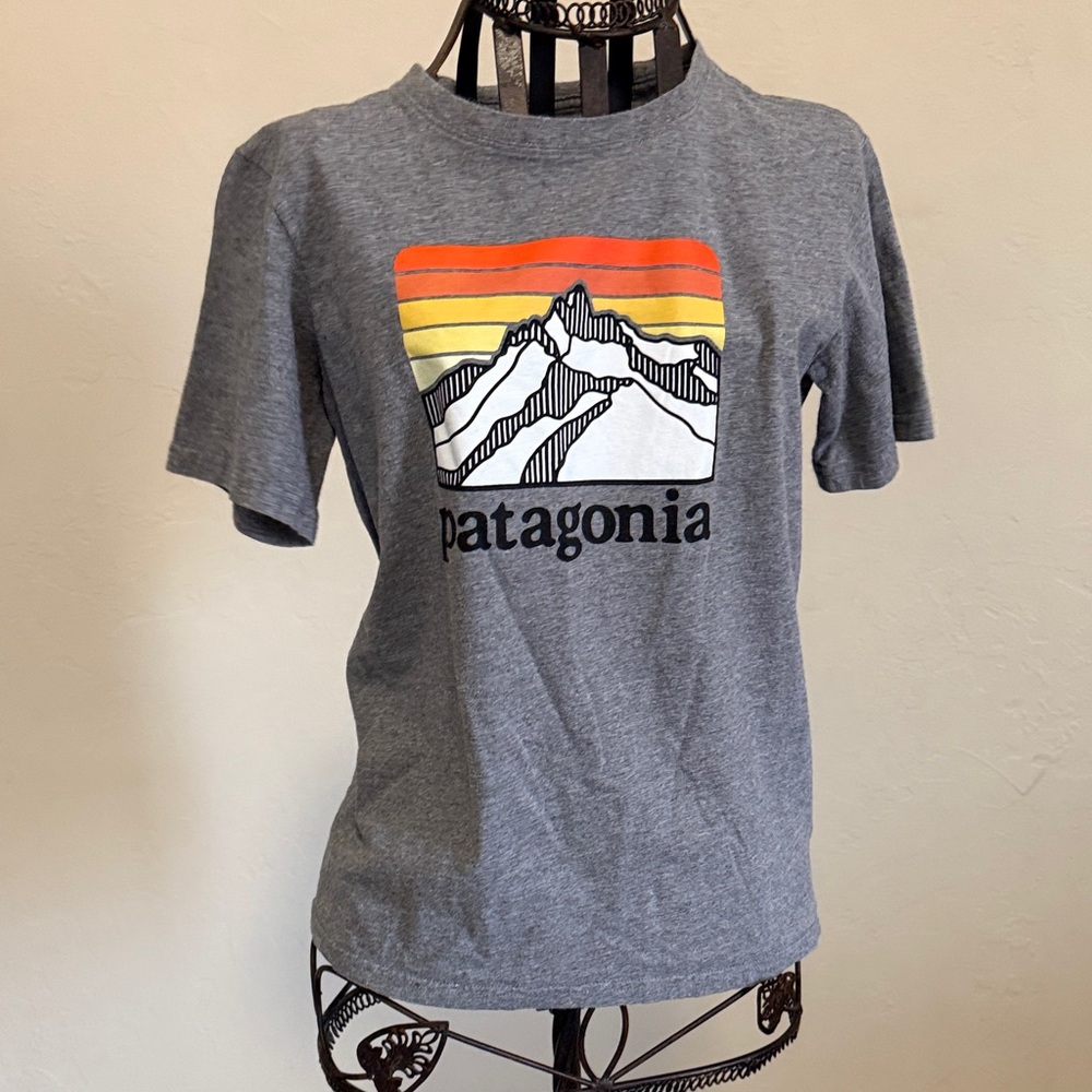 Patagonia Heather Gray Sunset Mountain Graphic Tee